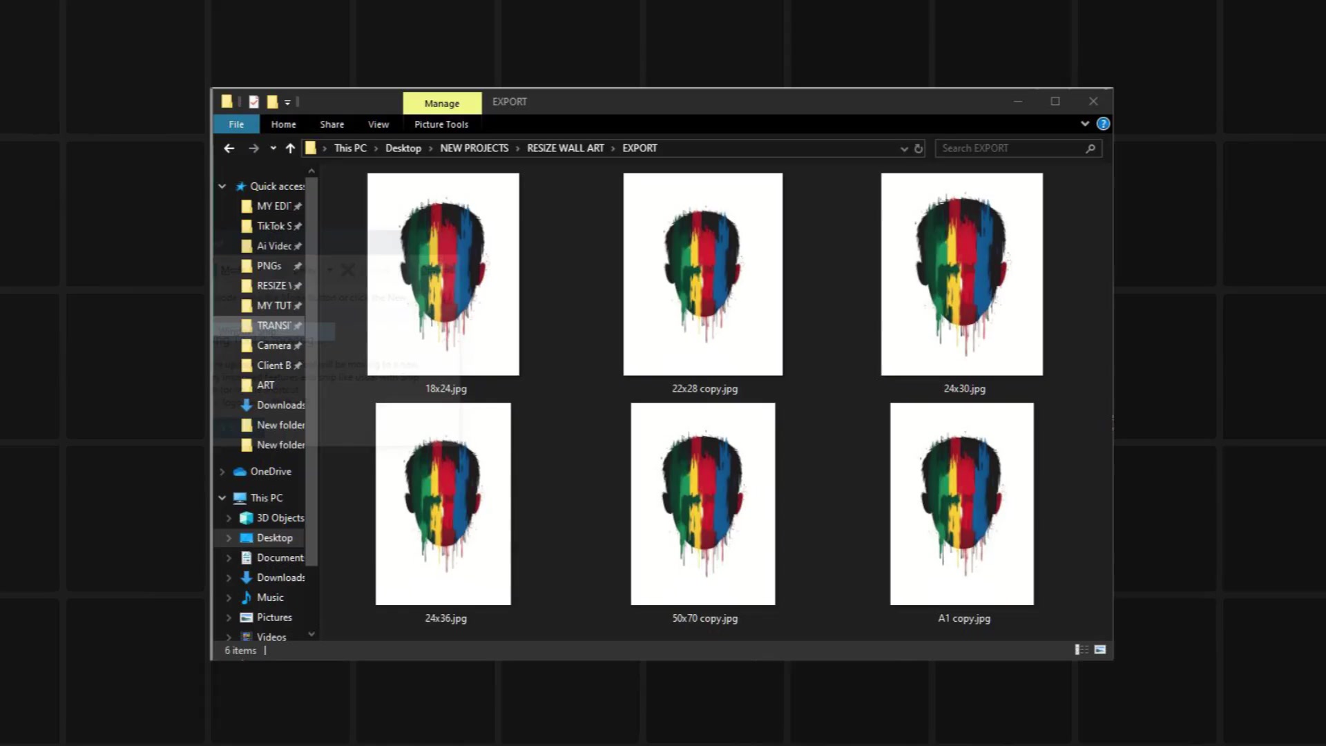 Exported resized files in folder view