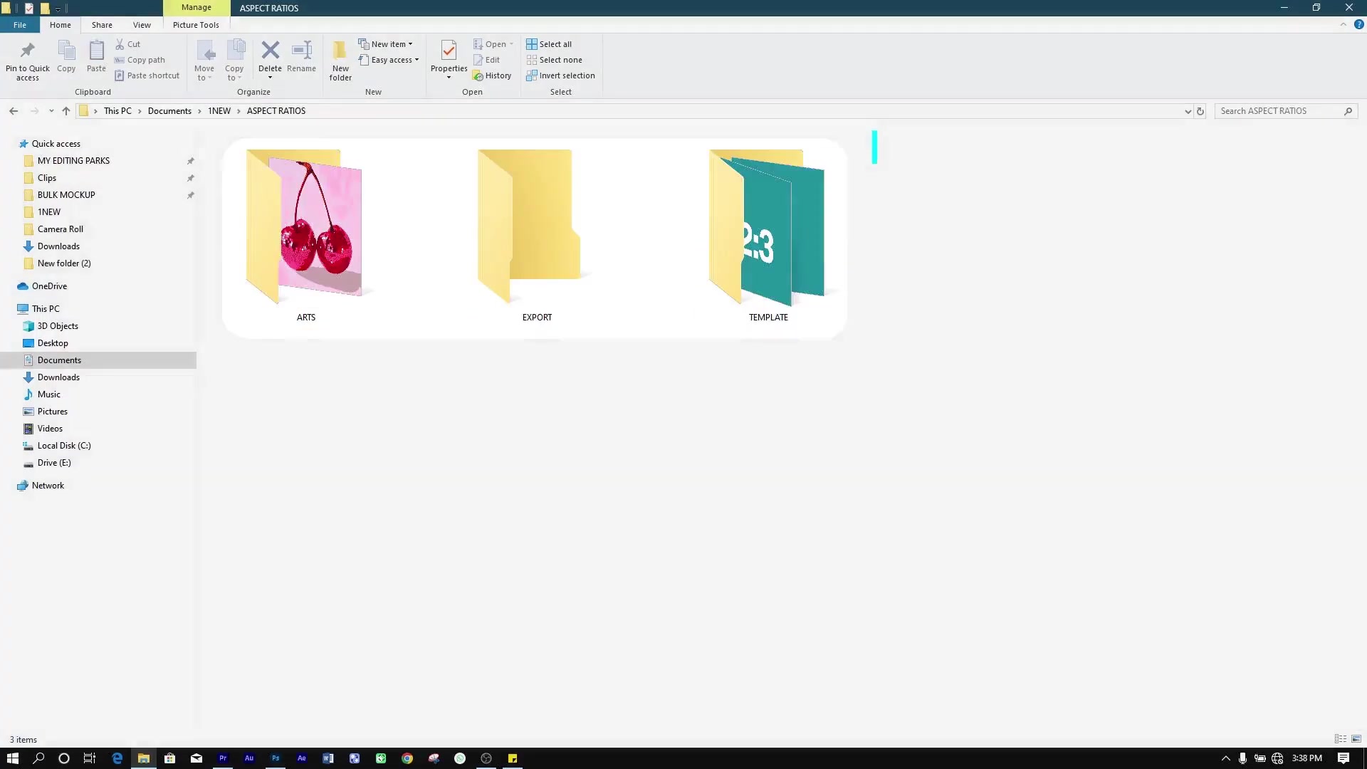 Folder setup for bulk processing showing Templates, Original Art, and Exports folders