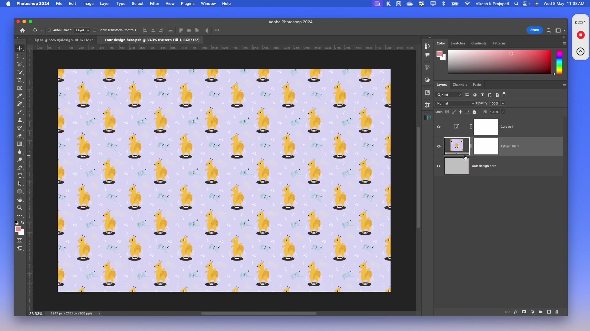 Within the smart object, the 'Pattern Fill 1' layer is renamed to '@nested' in the Layers panel.
